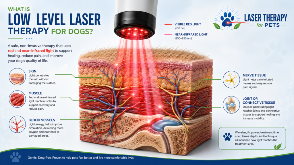 Illustration explaining how cold laser therapy works in dogs