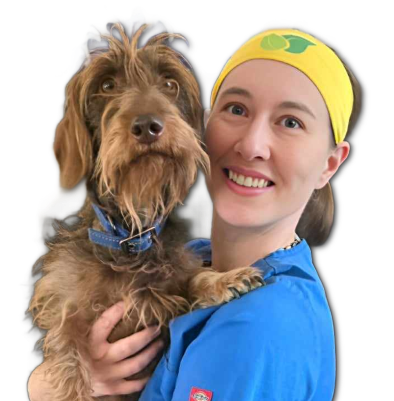 Veterinarian Dr. Candy Akers holding her dog Reese