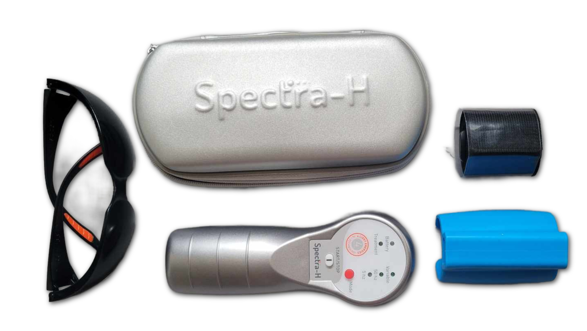Spectra H device, protective case, eyewear, charger, and hands-free holder
